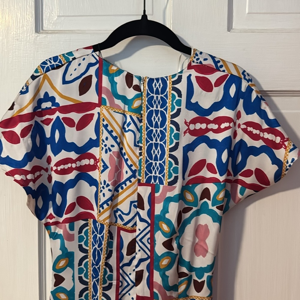 Zara NWT Satin Effect Multicolor Patchwork Print … - image 12